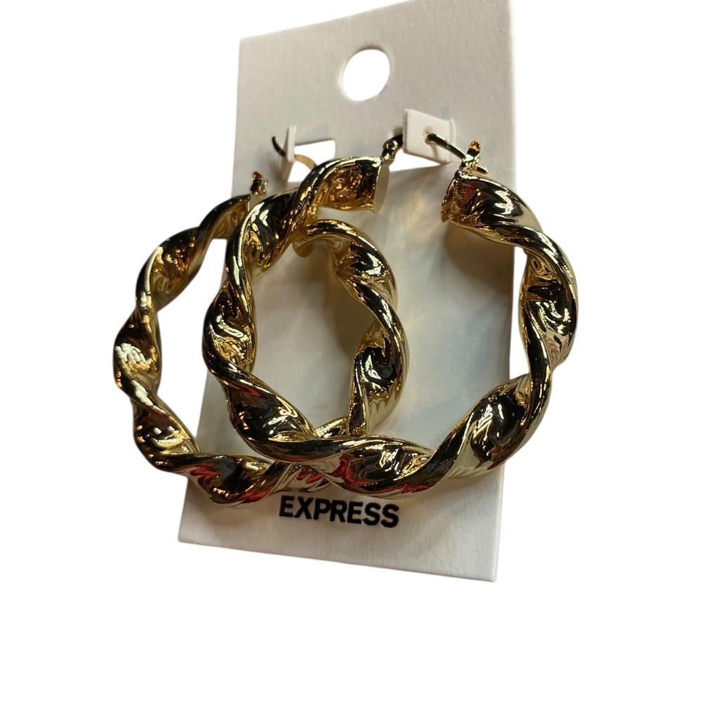 Express Gold Braided Hoop Earrings - Picture 2 of 3